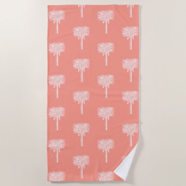 Serviette De Plage Palmiers tropicaux contemporains Peach Rose White (Devant)