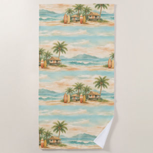 Serviette De Plage Palmiers Tropicaux d'Été Planches de Surf Vintage
