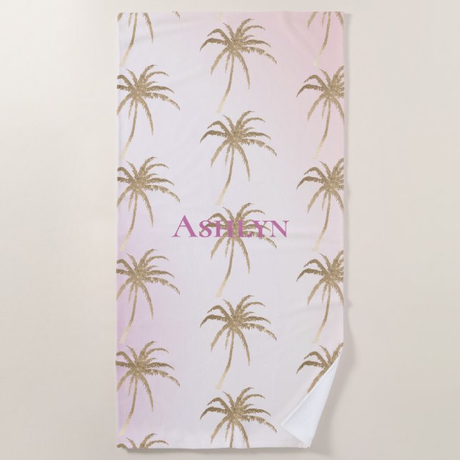 Serviette De Plage Palmiers tropicaux en or rose vif (Devant)