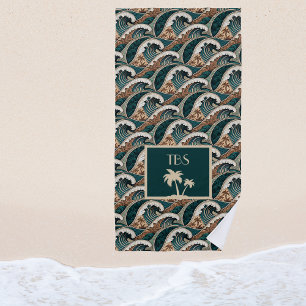 Serviette De Plage Palmiers Vagues Polynésiennes Vintage Monogramme P