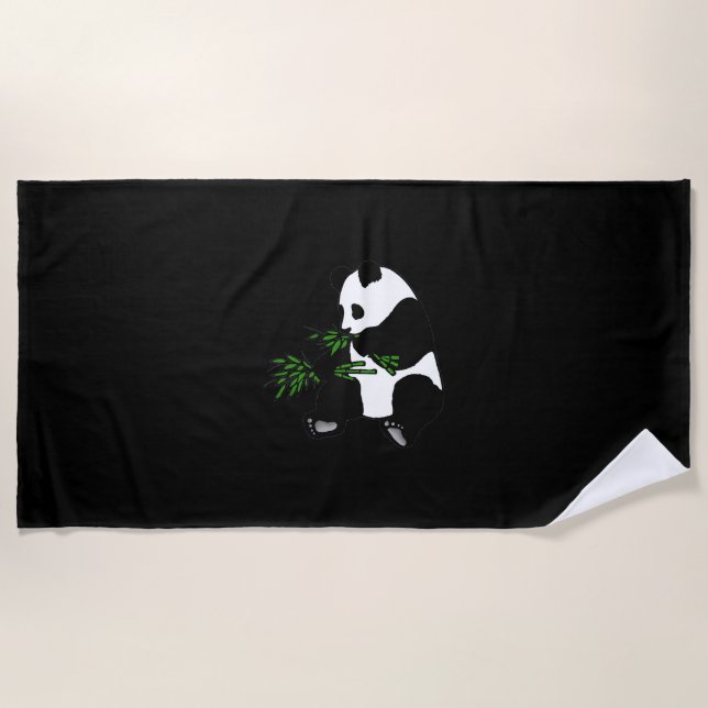Serviette De Plage Panda géant mange du bambou noir (Devant)