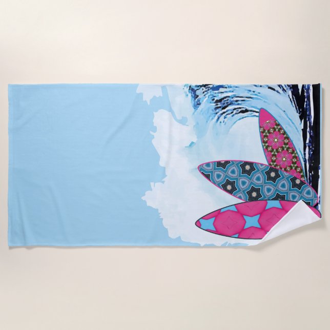Serviette De Plage Panneaux de surf et vagues (Devant)