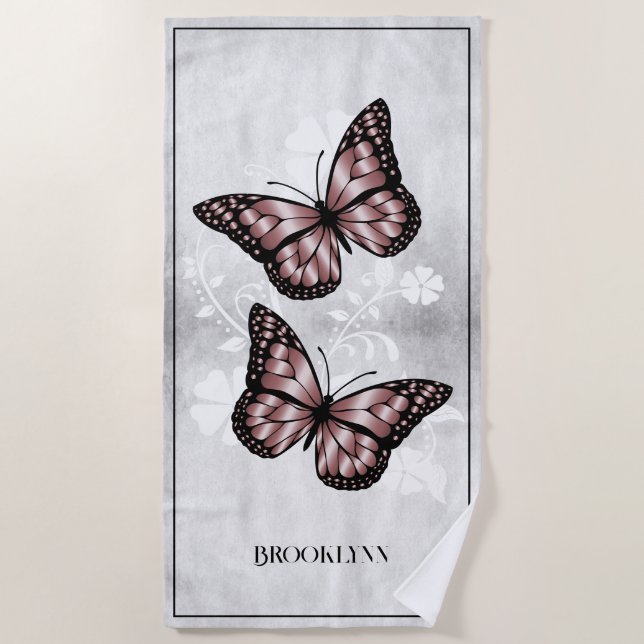 Serviette De Plage Papillon rose Floral Beach Towne (Devant)