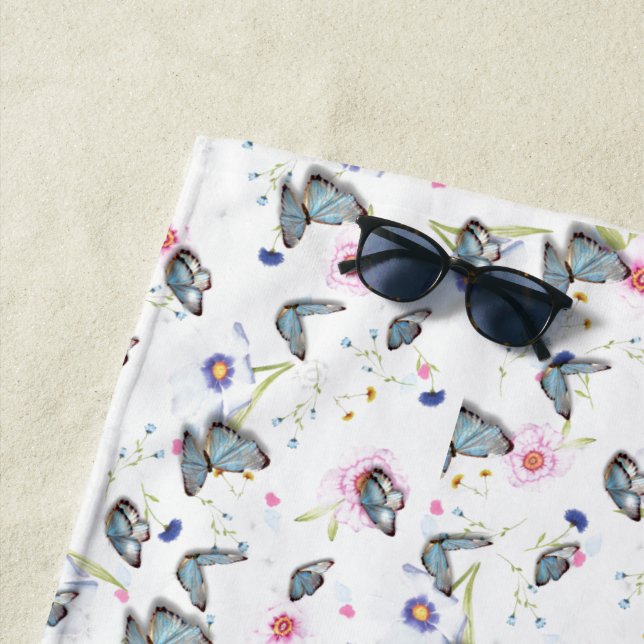 Serviette De Plage papillon rose violet motif d'été (En situation)