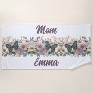 Serviette De Plage Papillon vert et floral vintage pour maman