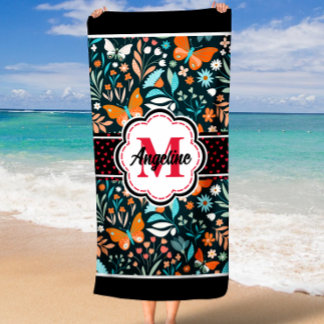 Serviette De Plage Papillons Motif Nom personnalisé Monogramme