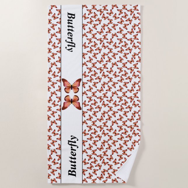 Serviette De Plage Papillons Motif orange rose noir (Devant)