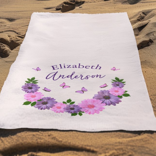 Serviette De Plage Papillons Roses et Violets (Créateur téléchargé)