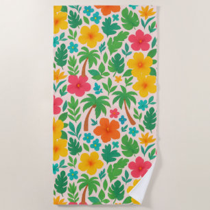 Serviette De Plage Paradis tropical - Palm Feuilles & Hibiscus Motif