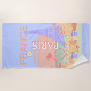Serviette De Plage Paris, France, Art du voyage, Preppy, Pastel, Bleu