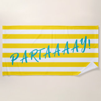 Serviette De Plage PARTAAAAY Cute Yellow White Stripe Pool Party