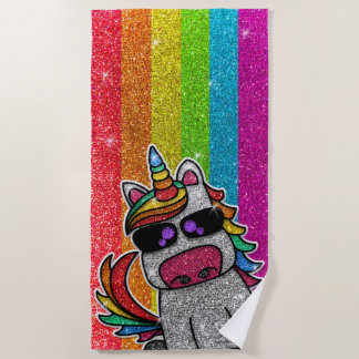 Serviette De Plage Parties scintillant arc-en-ciel Unicorn Sparkly LG