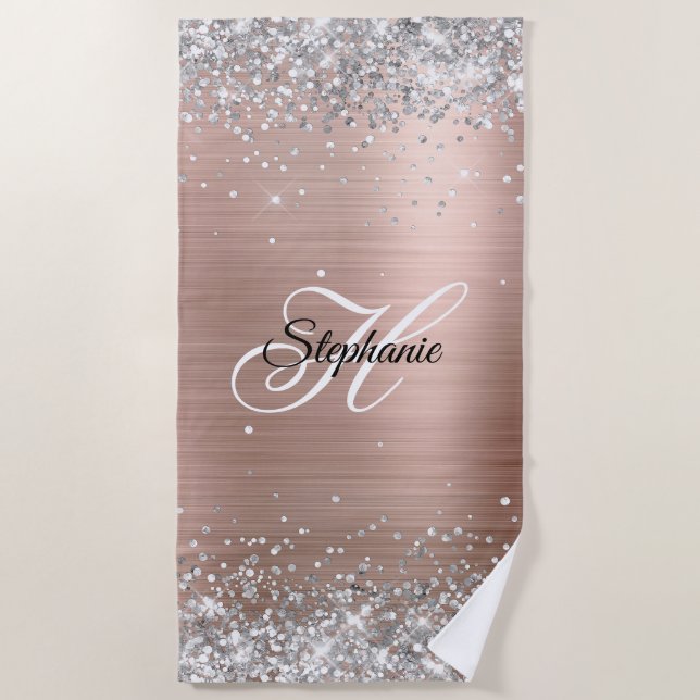 Serviette De Plage Parties scintillant argent Rose or huile Fancy Mon (Devant)