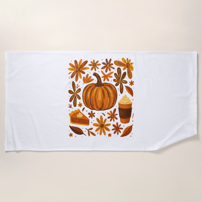 Serviette De Plage Parties scintillant Automne Floral Citrouille Than (Devant)
