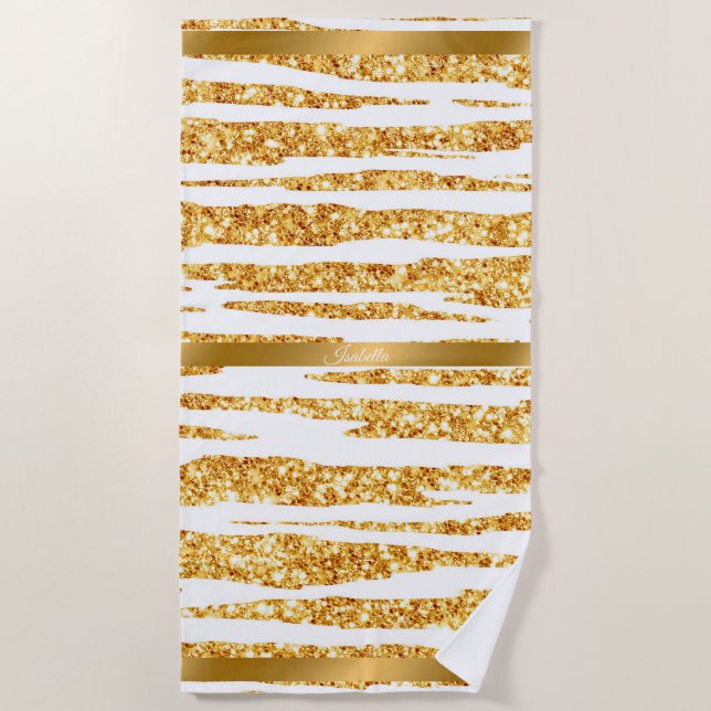 Serviette De Plage Parties scintillant blanche or Boho Populaire Tige (Devant)