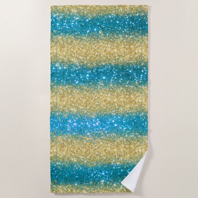 Serviette De Plage Parties scintillant Blue Gold de luxe (Devant)