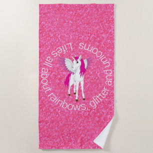 Serviette De Plage Parties scintillant de la fête Unicorn Wing rose