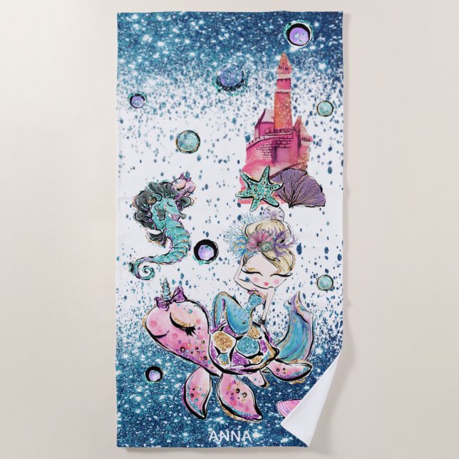 Serviette De Plage *~* Parties scintillant de tortue de mer Blonde Si (Devant)