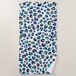 Serviette De Plage Parties scintillant d'or bleu Motif Leopard