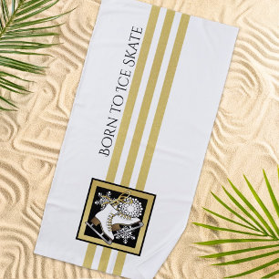 Serviette De Plage Parties scintillant d'or personnalisée Patinage su
