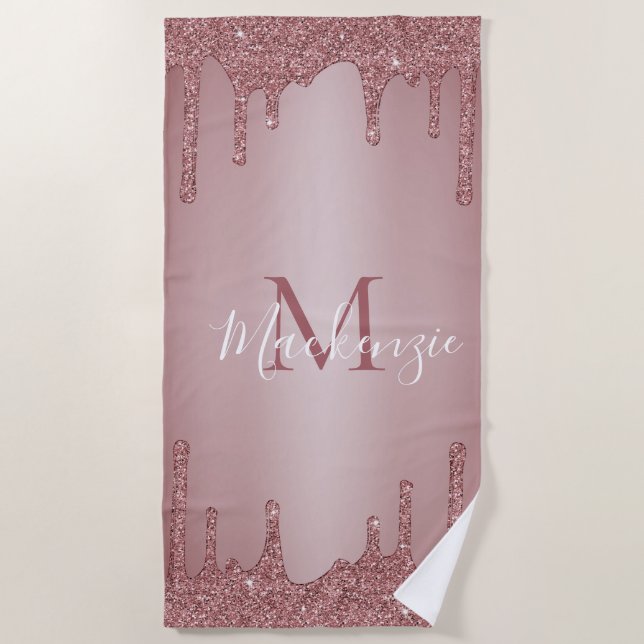 Serviette De Plage Parties scintillant d'or rose Girly gouttes étince (Devant)