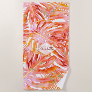 Serviette De Plage Parties scintillant d'or Tropical Leaf Motif Palm 