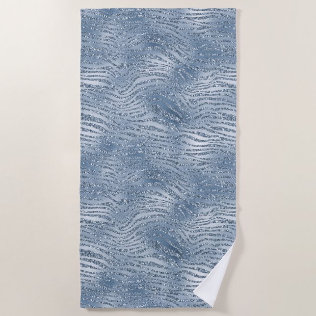 Serviette De Plage Parties scintillant en verre bleu Zebra Print (Devant)