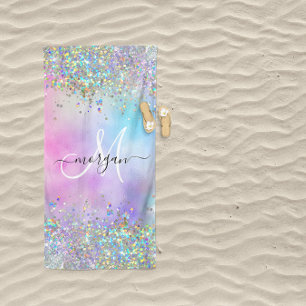 Serviette De Plage Parties scintillant holographique Rainbow Pastels 