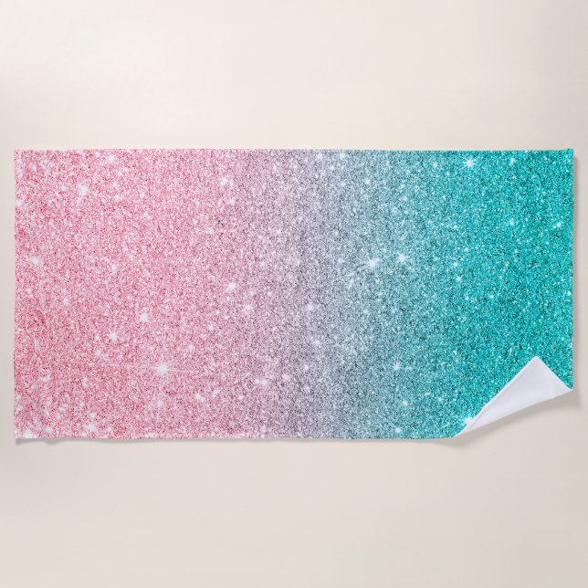 Serviette De Plage Parties scintillant Ombre Faux rose et turquoise s (Devant)
