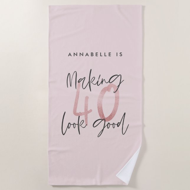 Serviette De Plage parties scintillant rose fille, 40e anniversaire m (Devant)