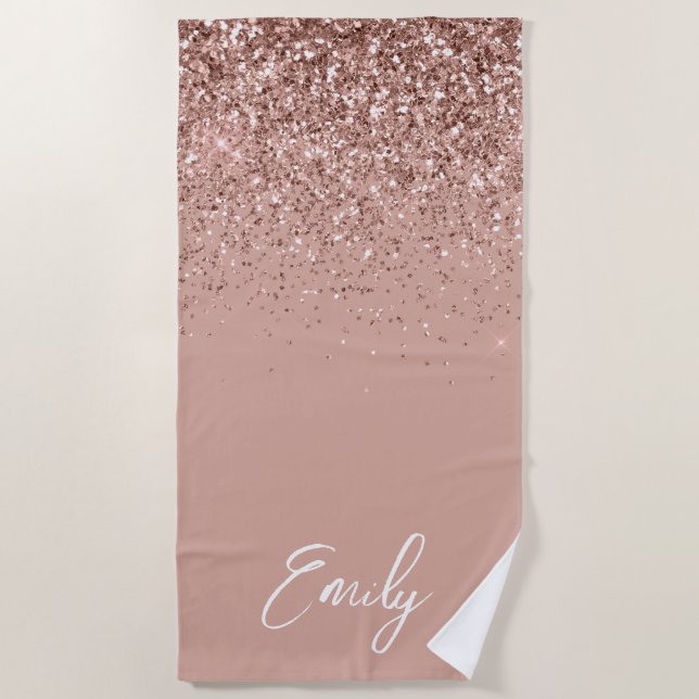 Serviette De Plage Parties scintillant rose vierge Rose Monogram Beac (Devant)