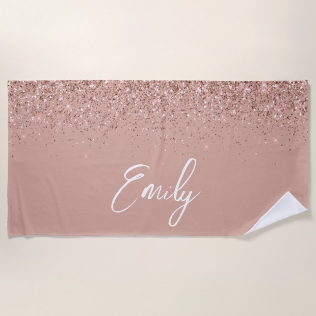 Serviette De Plage Parties scintillant rose vierge Rose Monogram Beac (Devant)
