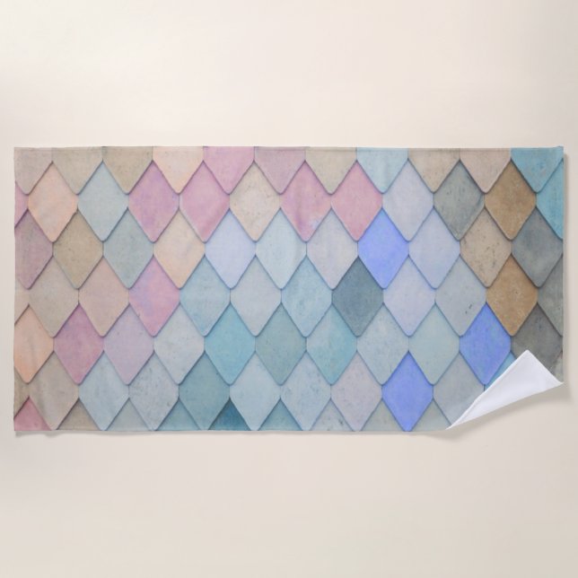 Serviette De Plage Pastel Diamond Motif Mermaid bleu rose vert (Devant)