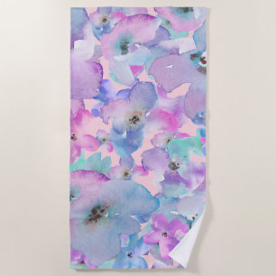 Serviette De Plage *~* Pastel Floral Pattern Pink Blue FLowers