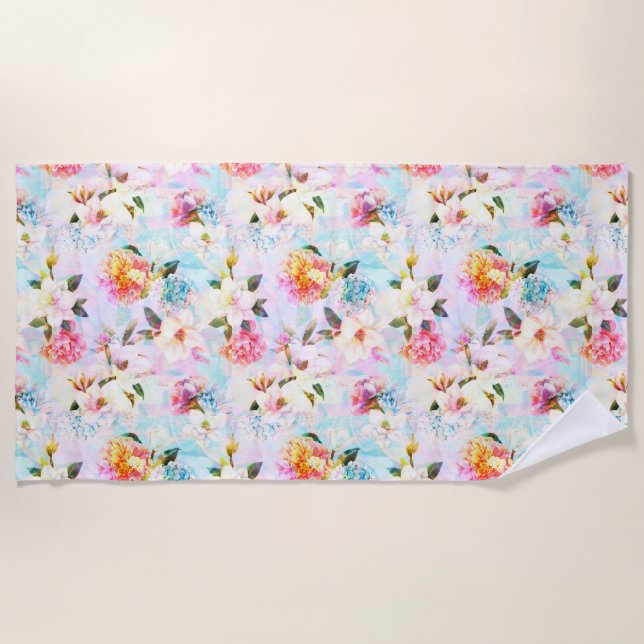 Serviette De Plage Pastel Floral Print Beach (Devant)