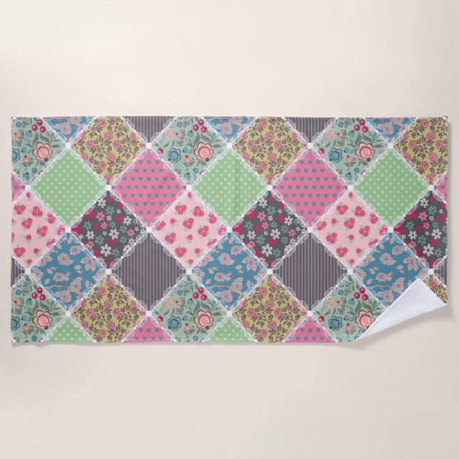 Serviette De Plage Pastel Floral Quilt Carré (Devant)
