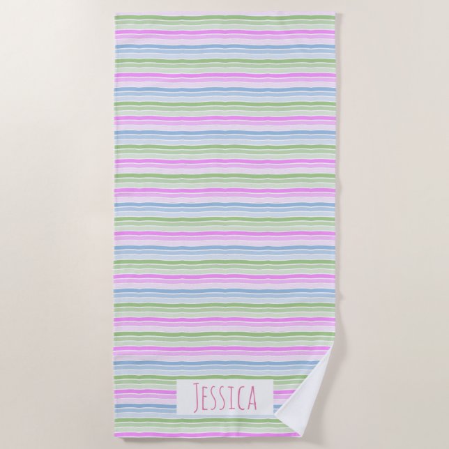 Serviette De Plage Pastel Wavy rayé moderne personnalisé (Devant)