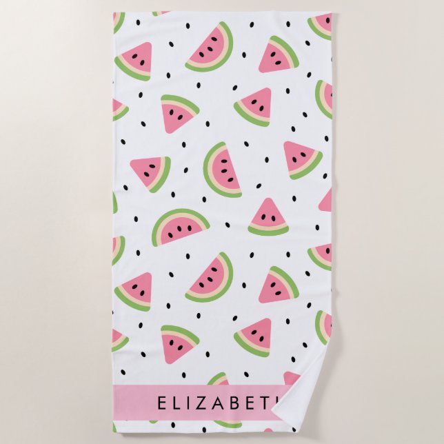 Serviette De Plage Pastèque Rose, Pâtes De Pâques, Votre Nom (Devant)