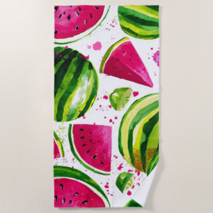 Serviette De Plage Pastèque Rose Verte Fruits Tropicaux Mignons