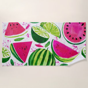 Serviette De Plage Pastèque verte rose Fruits Tropicaux Mignons