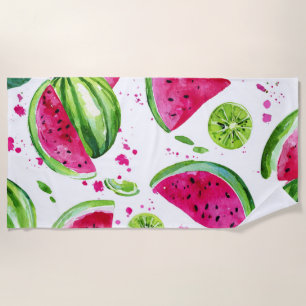 Serviette De Plage Pastèque verte rose Fruits Tropicaux Mignons