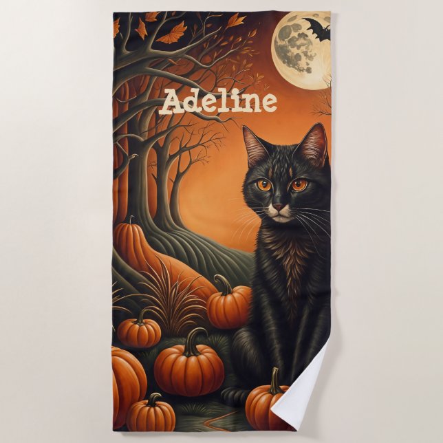 Serviette De Plage Patch Citrouille Lune Halloween personnalisée (Devant)