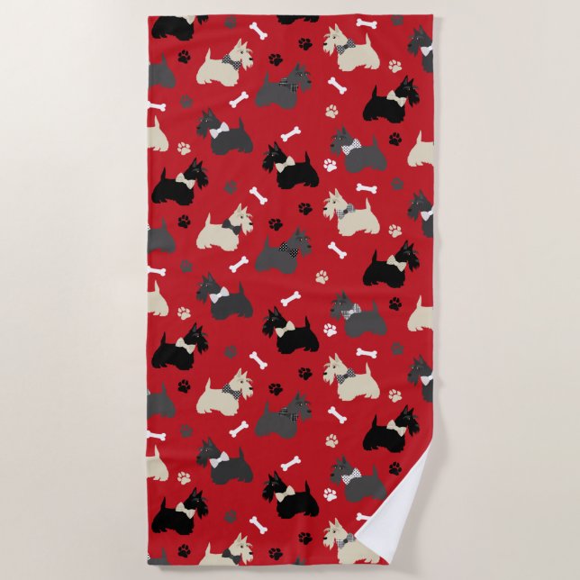 Serviette De Plage Pâtes et os de Terrier écossais (Devant)