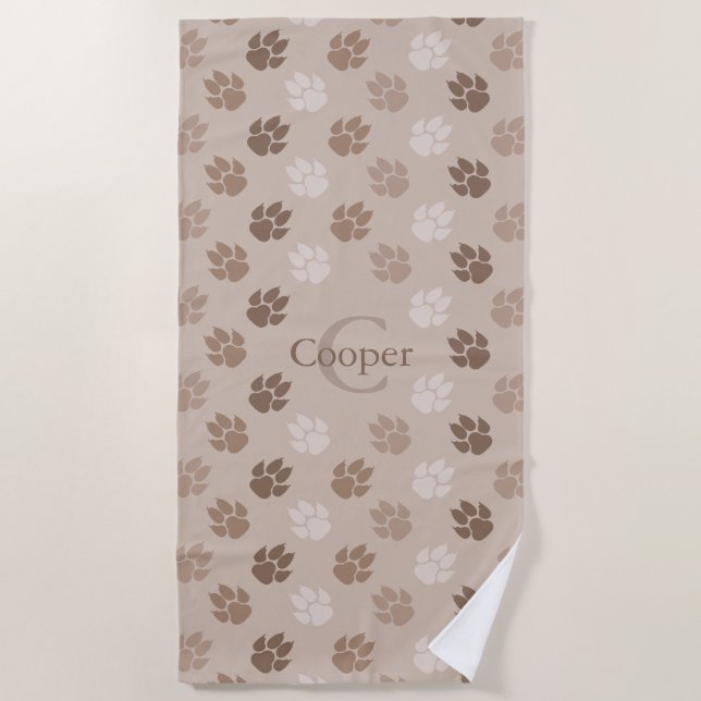 Serviette De Plage Patrouilles De Chien Beige Avec Nom Et Monogramme (Devant)