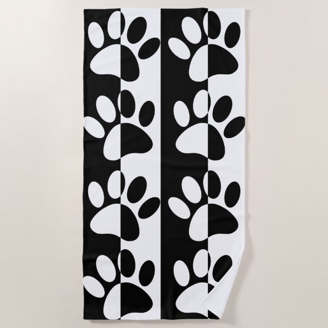 Serviette De Plage Patrouilles Et Rayures De Chien Noir Et Blanc (Devant)