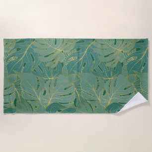 Serviette De Plage Paume vert et or feuille motif