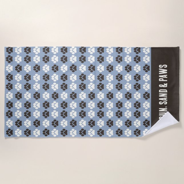 Serviette De Plage Paw Print Pattern Silver Blue (Devant)