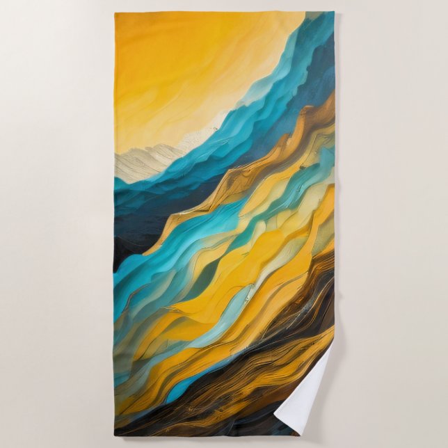 Serviette De Plage Paysage Abstrait Bleu Jaune Brown (Devant)