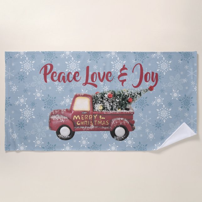 Serviette De Plage Peace Love & Joy Toy Camion Joyeux Noël (Devant)