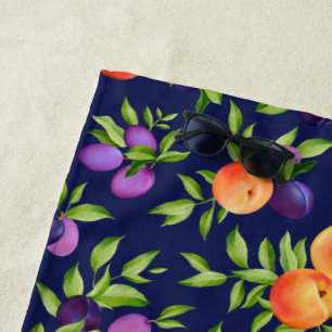 Serviette De Plage Peaches Plums Purple Cute Fruit Motif botanique